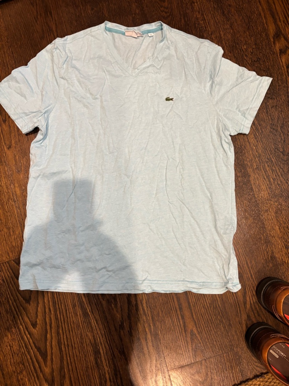 Lacoste Men’s Pale Blue V-Neck Tee with Signature Croc